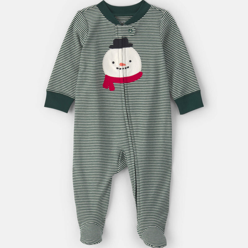 Baby Snowman 100% Cotton 2-Way Zip Sleep & Play Pajamas - Green
