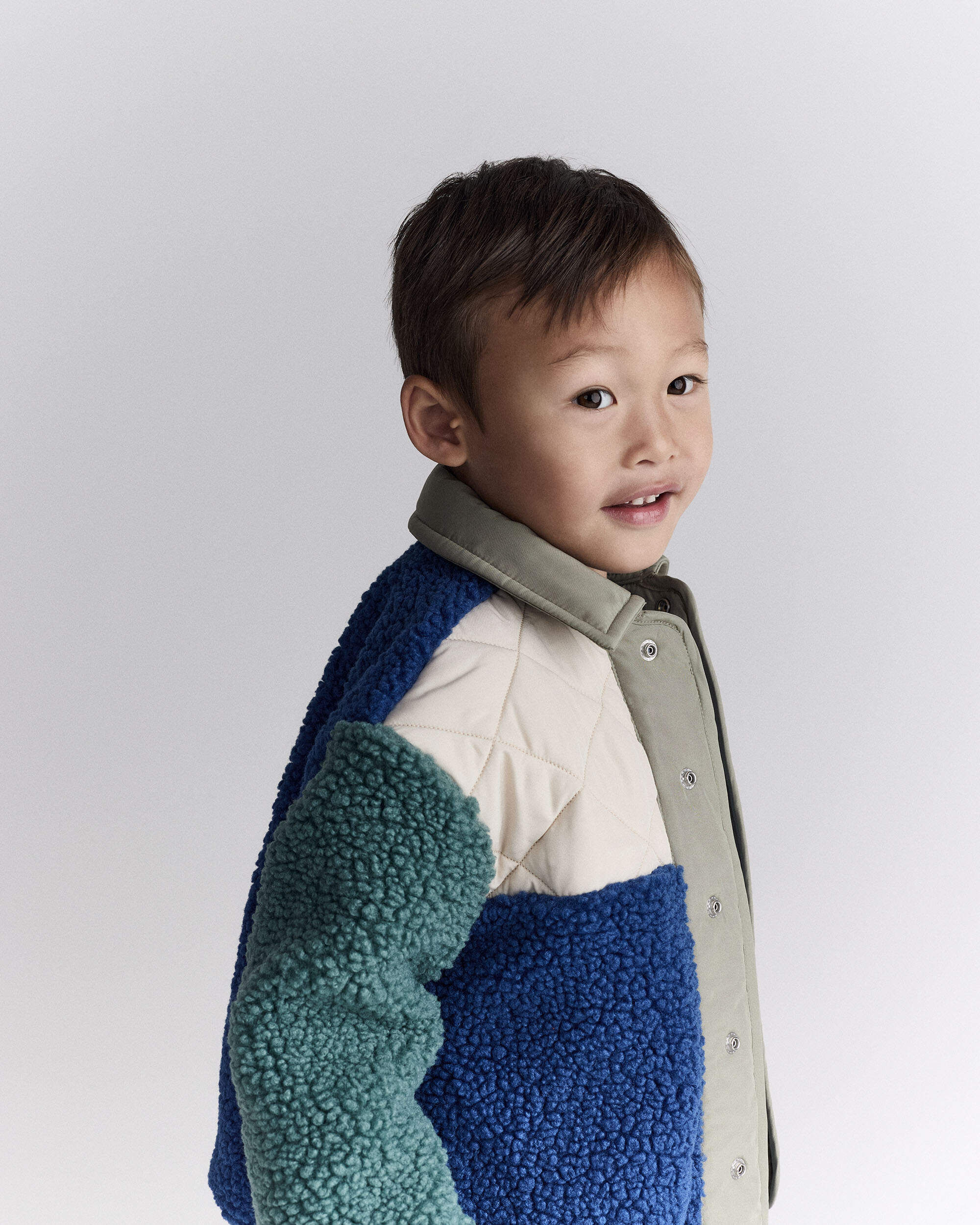 Toddler Boy Colorblock Sherpa Jacket - Blue/Cream