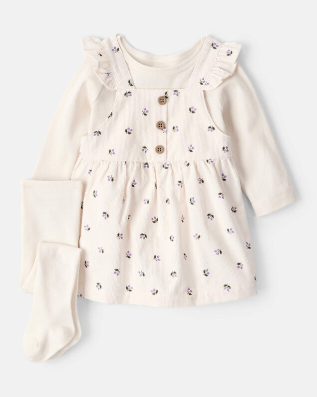 Product image 1 of Baby Girl 3-Piece Floral Long-Sleeve Dress Set - White
