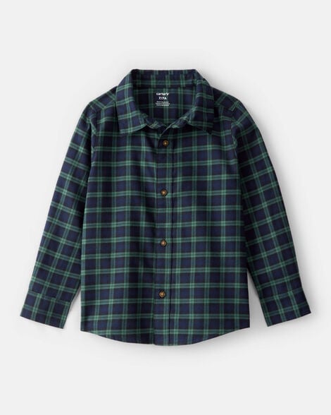 boys plaid cotton long-sleeve button-down shirt - green