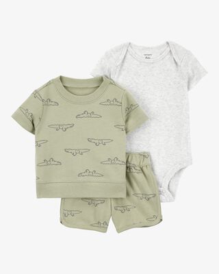 Product image 1 of Baby 3-Piece Alligator Outfit Set - Green/Grey