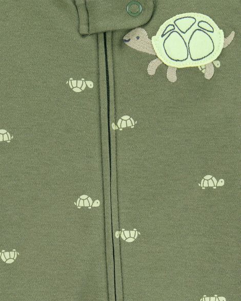  Product image 2 of Baby Turtle Print 2-Way Zip Cotton Sleep & Play Pajamas - Green