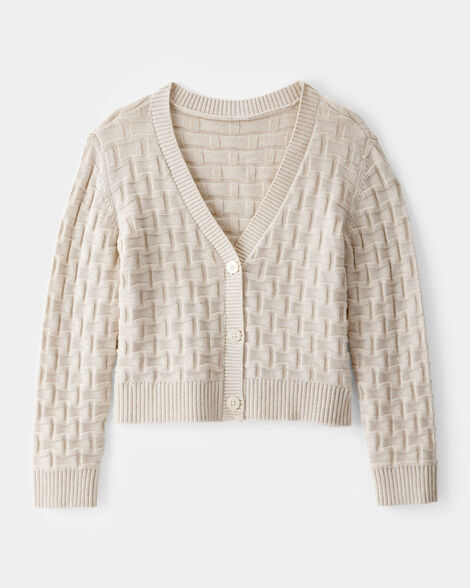 Product image 1 of Kid Cropped Sweater Knit Stitched Cardigan - Ivory
