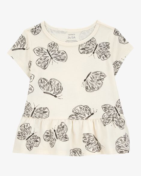  Product image 1 of Butterfly Short-Sleeve Peplum Tee - Cream