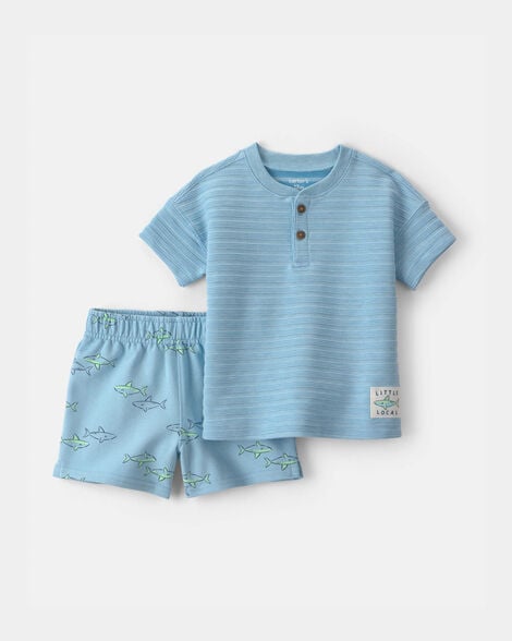 baby boy 2-piece shark top & short set - blue