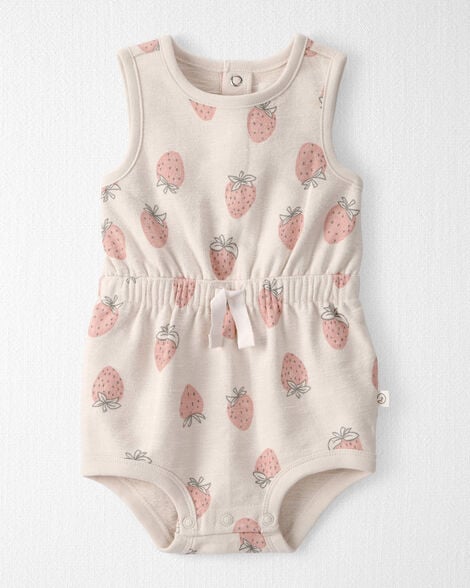Baby Girl Organic Cotton Romper in Strawberry Print