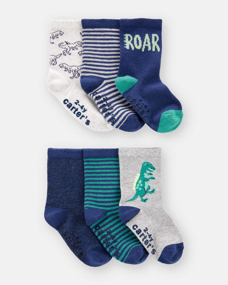 toddler boy 6-pack dinosaur print crew socks