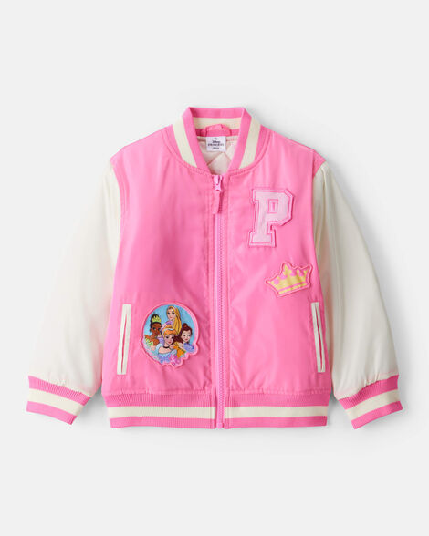toddler girl disney© princess long-sleeve varsity jacket - pink