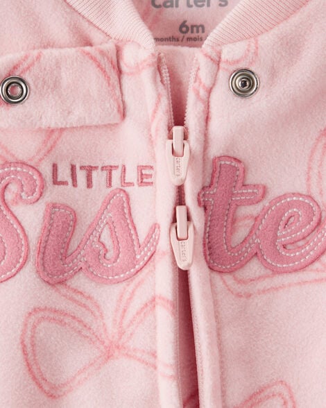 Baby Girl Bow Print Loose Fit Long-Sleeve Sleep & Play - Pink