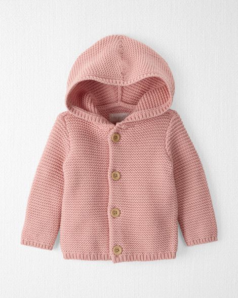 Baby Organic Signature Stitch Cardigan in Rose