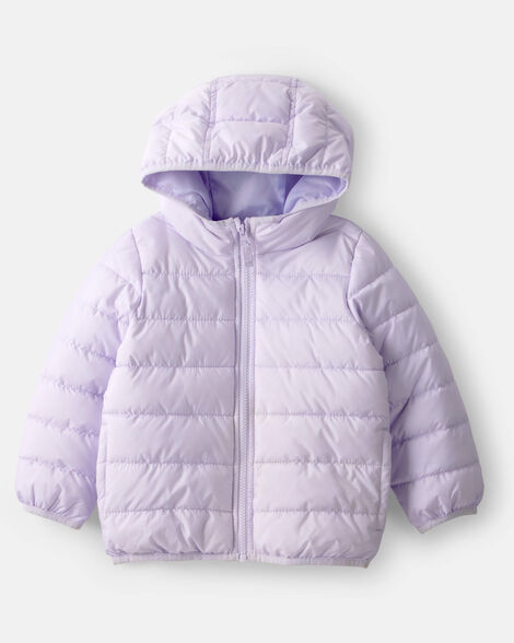 toddler packable hooded puffer jacket - purple