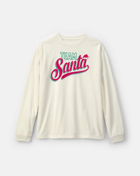 adult 'team santa' christmas fleece loose fit pajama top - cream