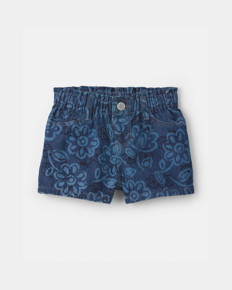 Baby Girl Floral Denim Shorts - Dark Wash