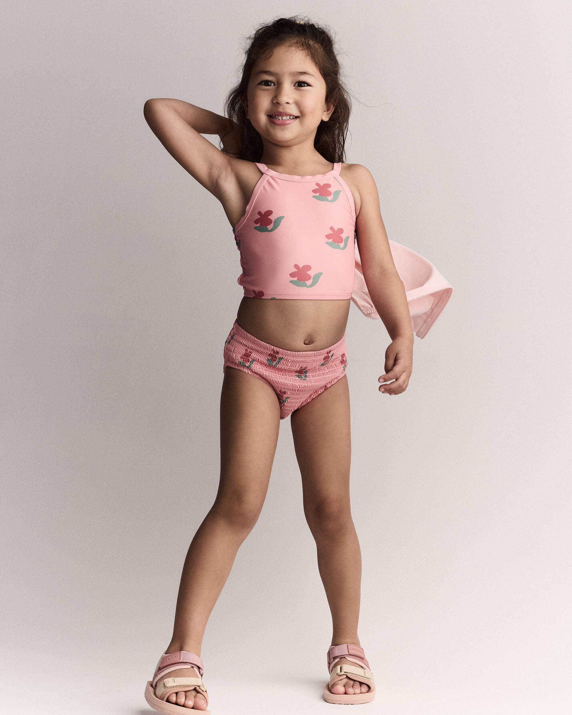 Otter Avenue Toddler Girl Smocked Tankini in Floral Print 12M Light Pink 26$