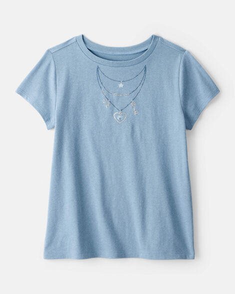 girls charm necklace short-sleeve graphic tee - blue