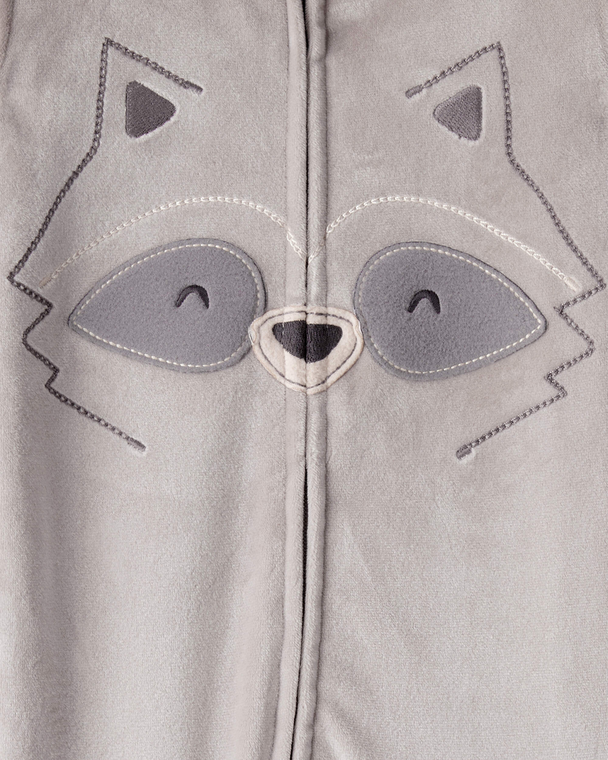Toddler Boy Raccoon Velour Long-Sleeve Snug Fit 1-Piece Pajamas - Grey