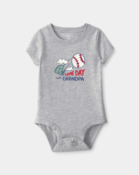 baby 'gameday with grandpa' graphic bodysuit - grey