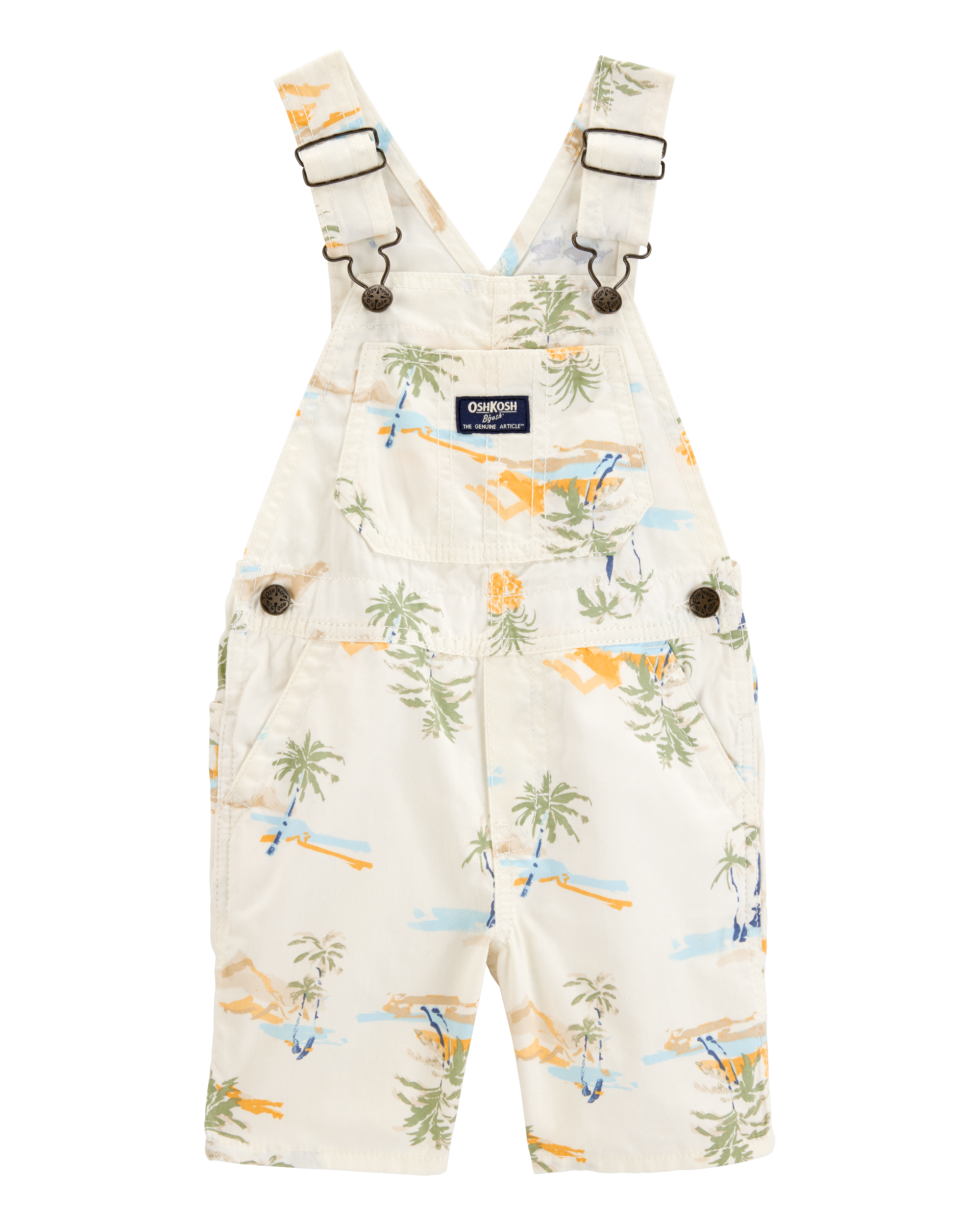 Toddler Boy Tropical-Print Canvas Shortalls-Cream