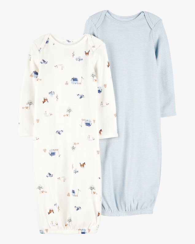 Product image 1 of Baby 2-Pack Sleeper Gowns - Blue/White