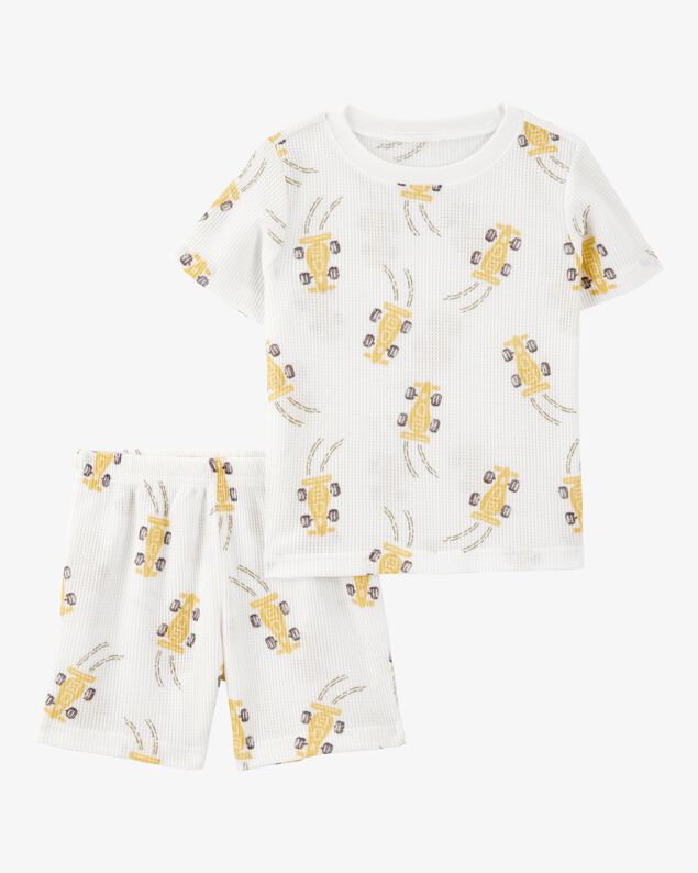 Product image 1 of Toddler Boy Race Car Print Loose Fit Waffle Knit 2-Piece Pajamas - Grey