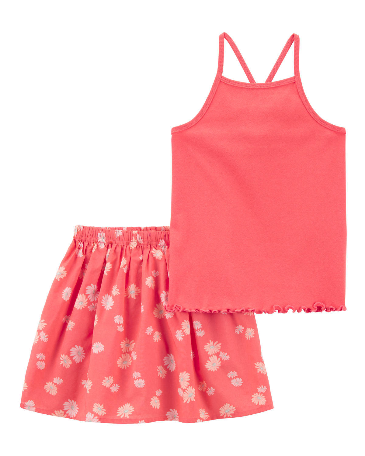 Kid 2-Piece Ribbed Tank & Floral Skort Set - Orange