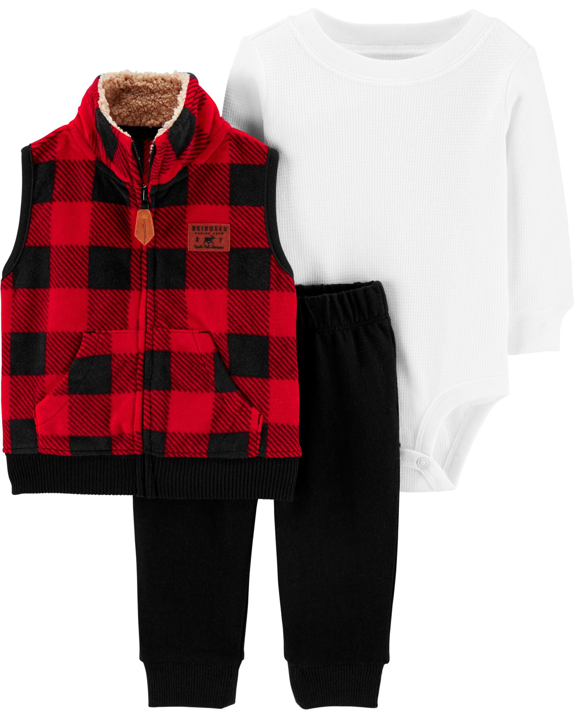 NB 6M 12M 2T Carter/'s Baby Girls/' 3 Piece Red Black Check Jumper Outfit Set