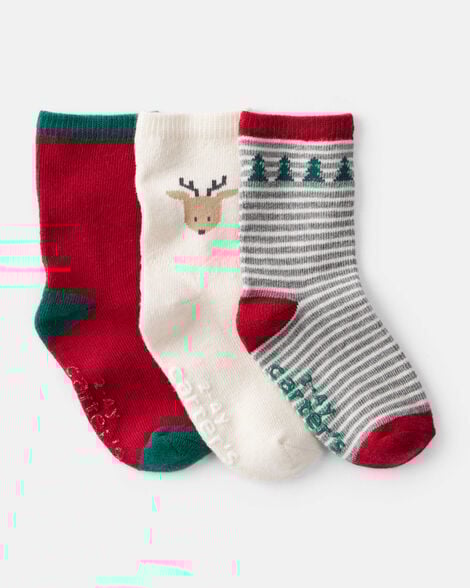 toddler boy 3-pack christmas reindeer crew socks