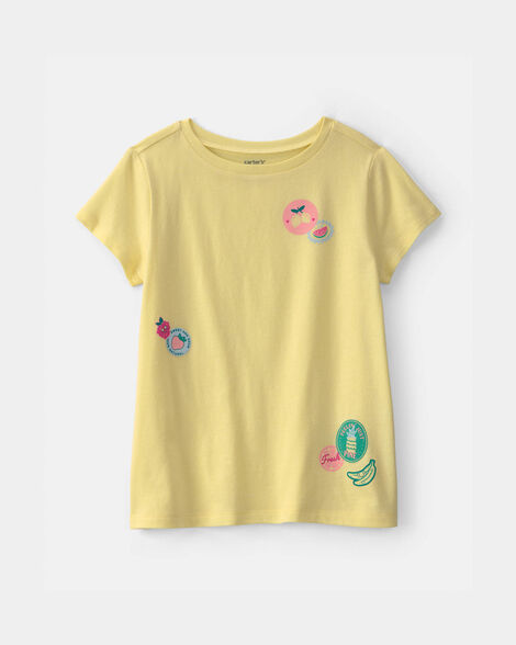 girls fruit sticker graphic tee - yellow