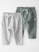 Spring Moss Green, Grey - Baby 2-Pack Organic Cotton Pants, Selected