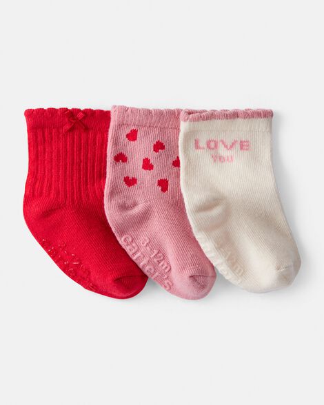 baby girl heart ankle socks - pink/white/red