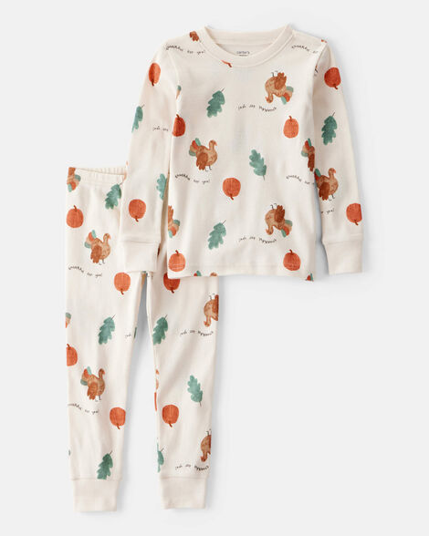 baby thanksgiving print 100% cotton long-sleeve 2-piece pajamas - cream