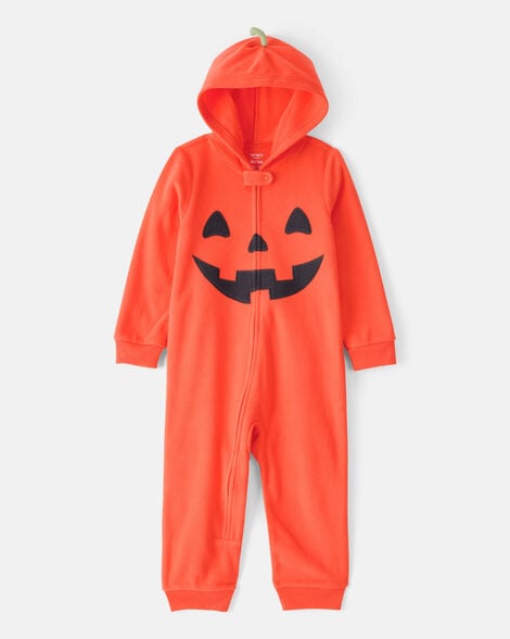 toddler halloween jack-o-lantern fleece hooded zip-up 1-piece pajama jumpsuit - orange