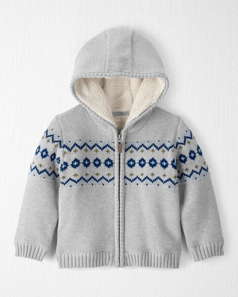 Toddler Boy Recycled Fair Isle Sherpa Sweater Knit Jacket