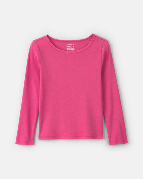 girls long-sleeve ribbed top - pink