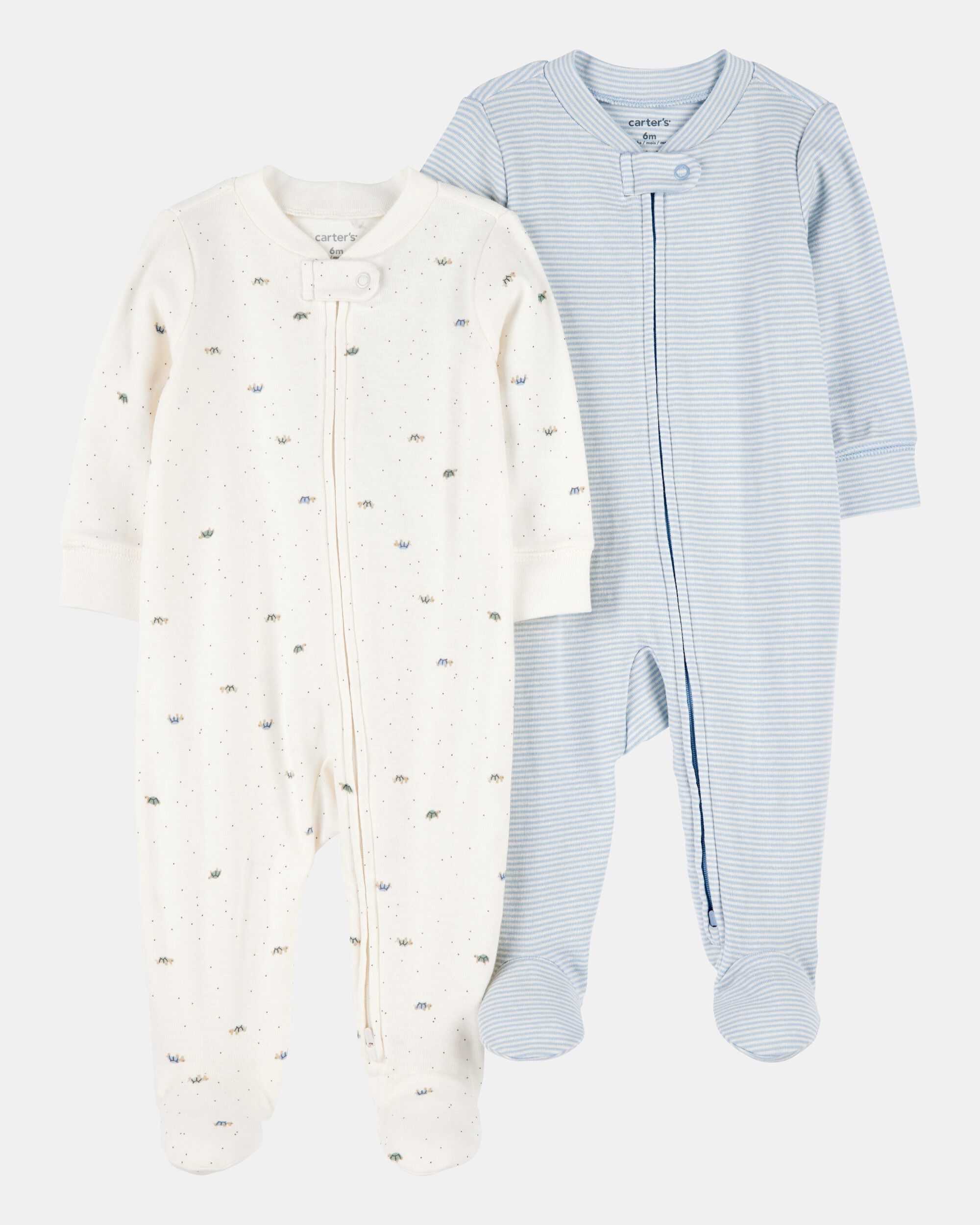 Carter's baby boy 2-pack 2-way zip cotton sleep & play pajamas 3M Blue/White