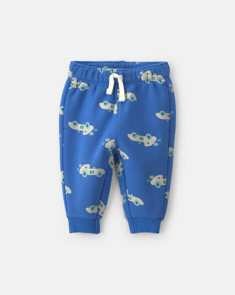 baby boy racecar fleece pants - blue