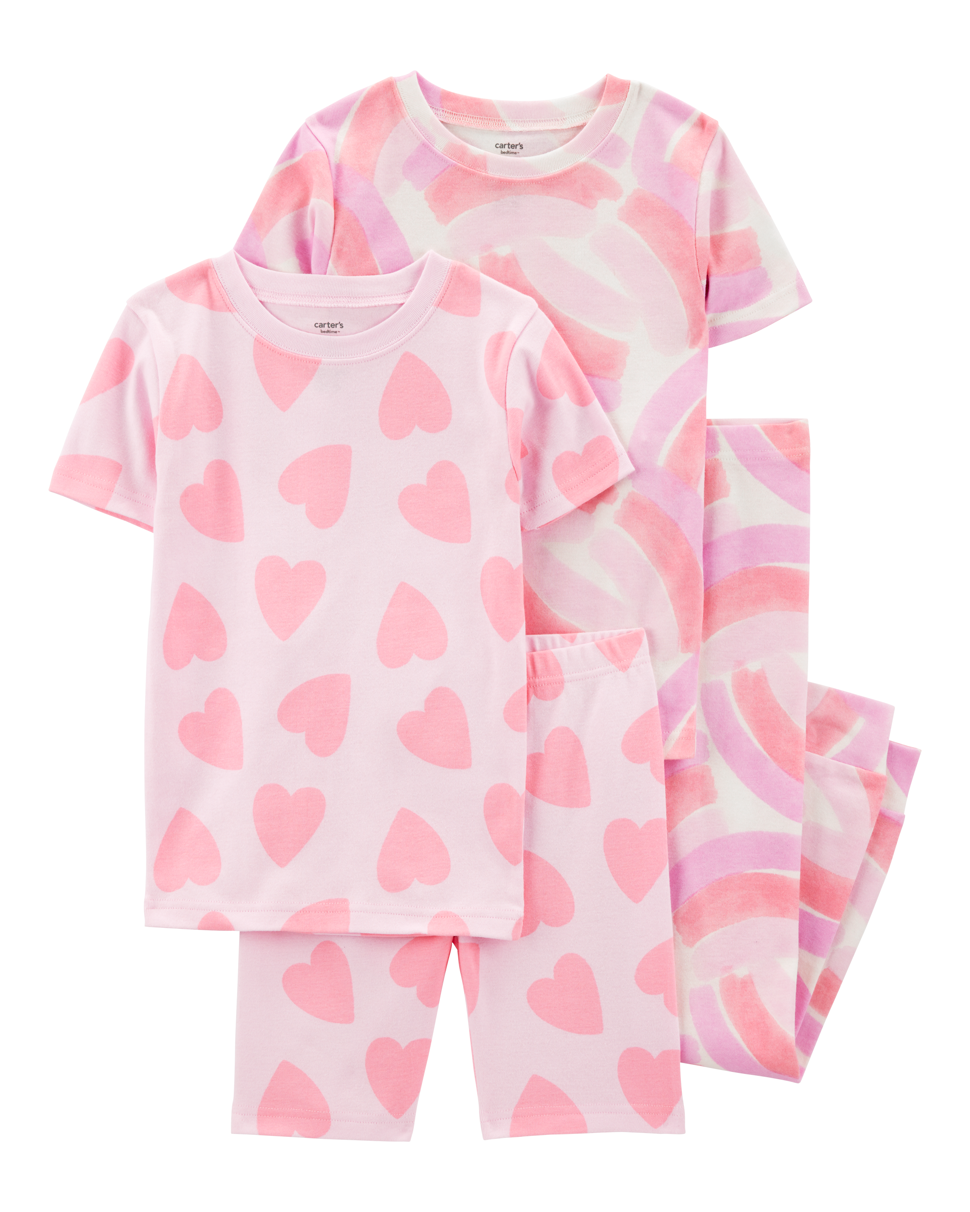 Kid 4-Piece Rainbow Heart 100% Snug Fit Cotton Pajamas - Pink