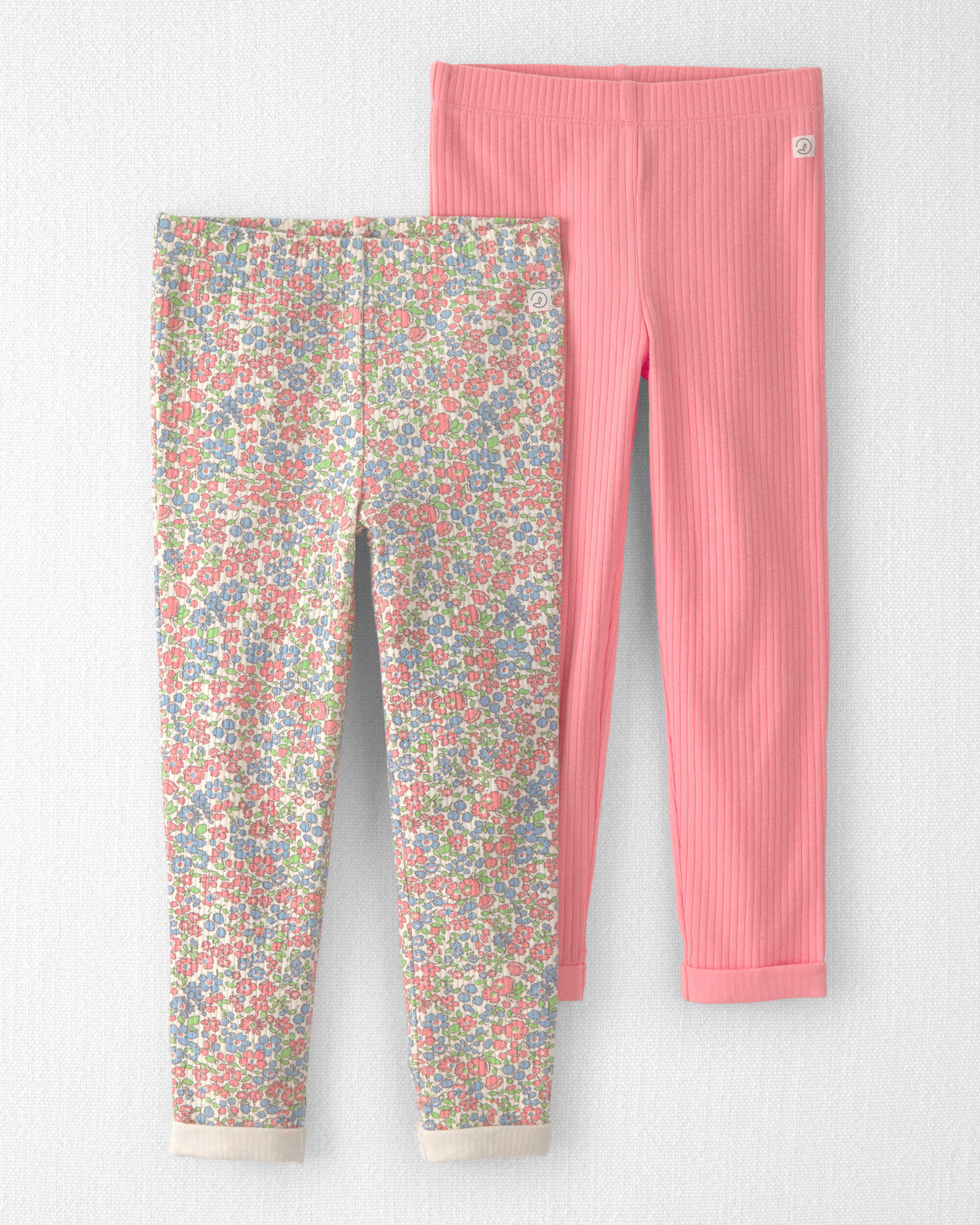 Little Planet Toddler Girl 2-Pack Organic Cotton Rib Leggings 2T Meadow Mix, Just Pink