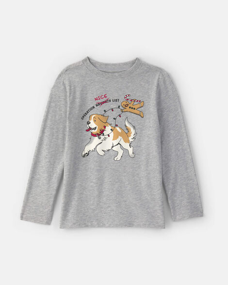 boys christmas dog long-sleeve graphic tee - grey