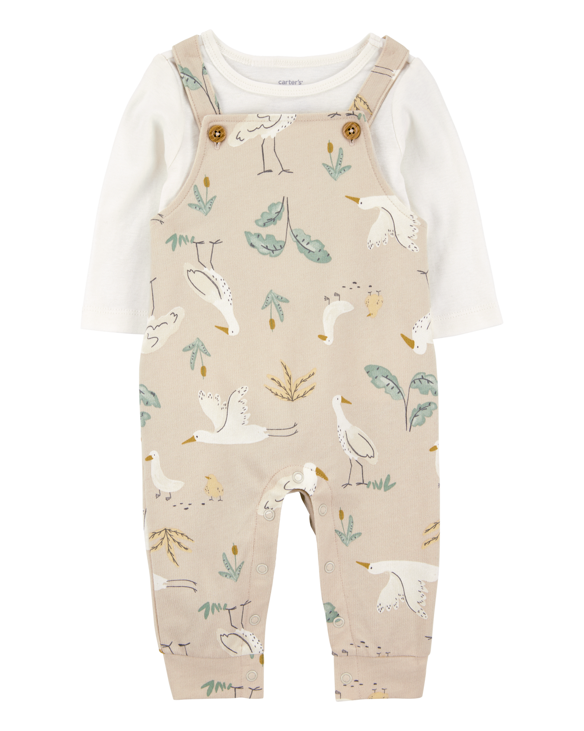 Baby 2-Piece Bird Print Long-Sleeve Tee & Overall Set