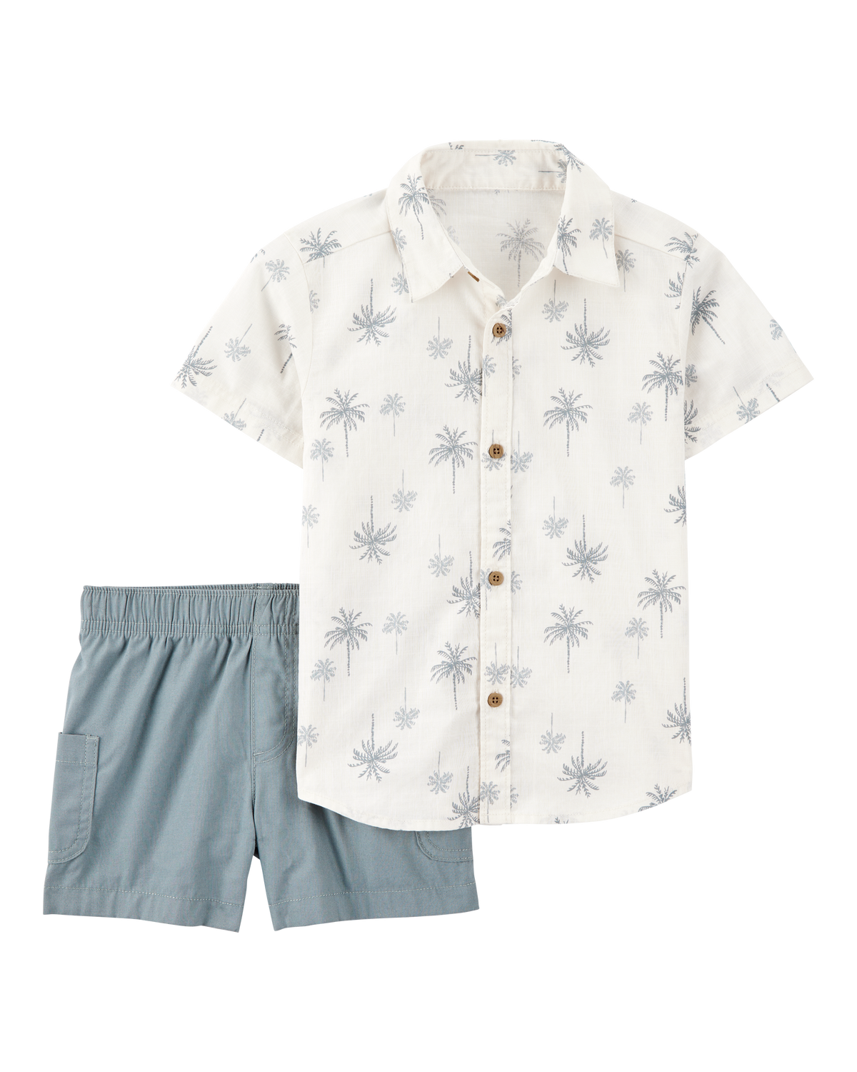 Baby Boy 2-Piece Palm Tree Print Short Set - Ivory/Blue
