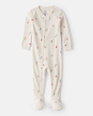 Toddler Mini Christmas Fleece Long-Sleeve Loose Fit 2-Piece Pajamas - White