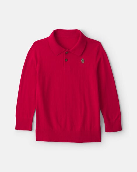 boys gingerbread polo sweater - red