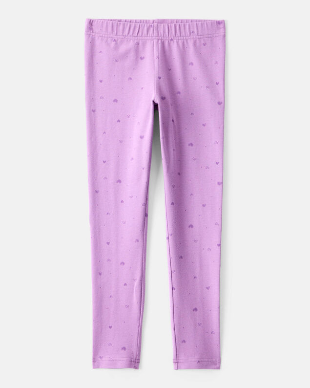Product image 1 of Girls Heart Print Cotton Pull-On Stretch Leggings - Purple