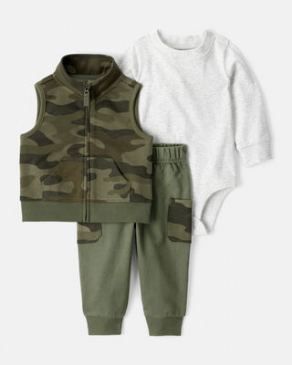 Product image 1 of Baby Boy 3-Piece French Terry Tee & Pant Set - Green