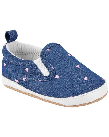 Baby Chambray Heart Slip-On Soft Shoes