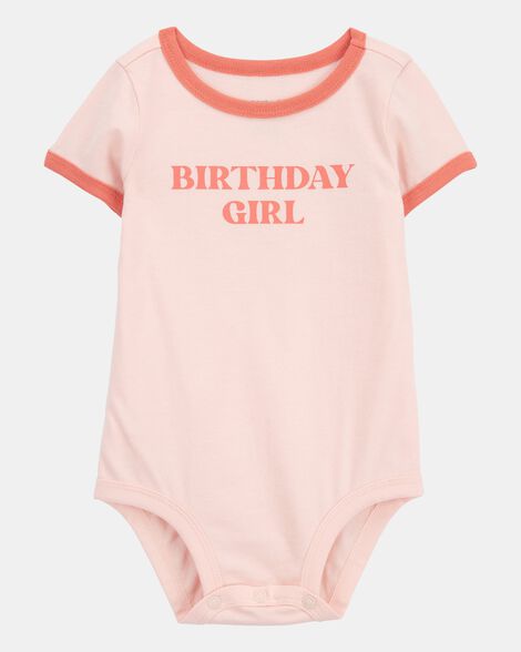 baby birthday girl short-sleeve bodysuit - pink