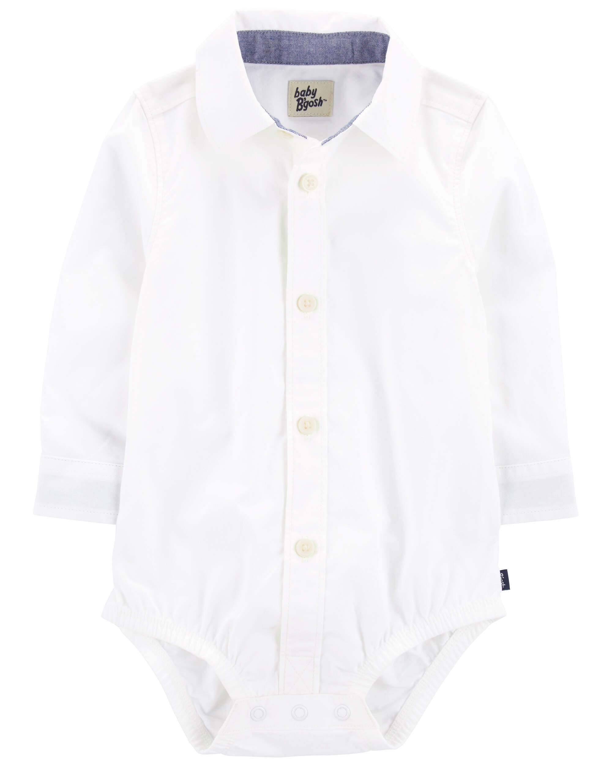 Baby Boy Button-Front Long Sleeve Bodysuit - White