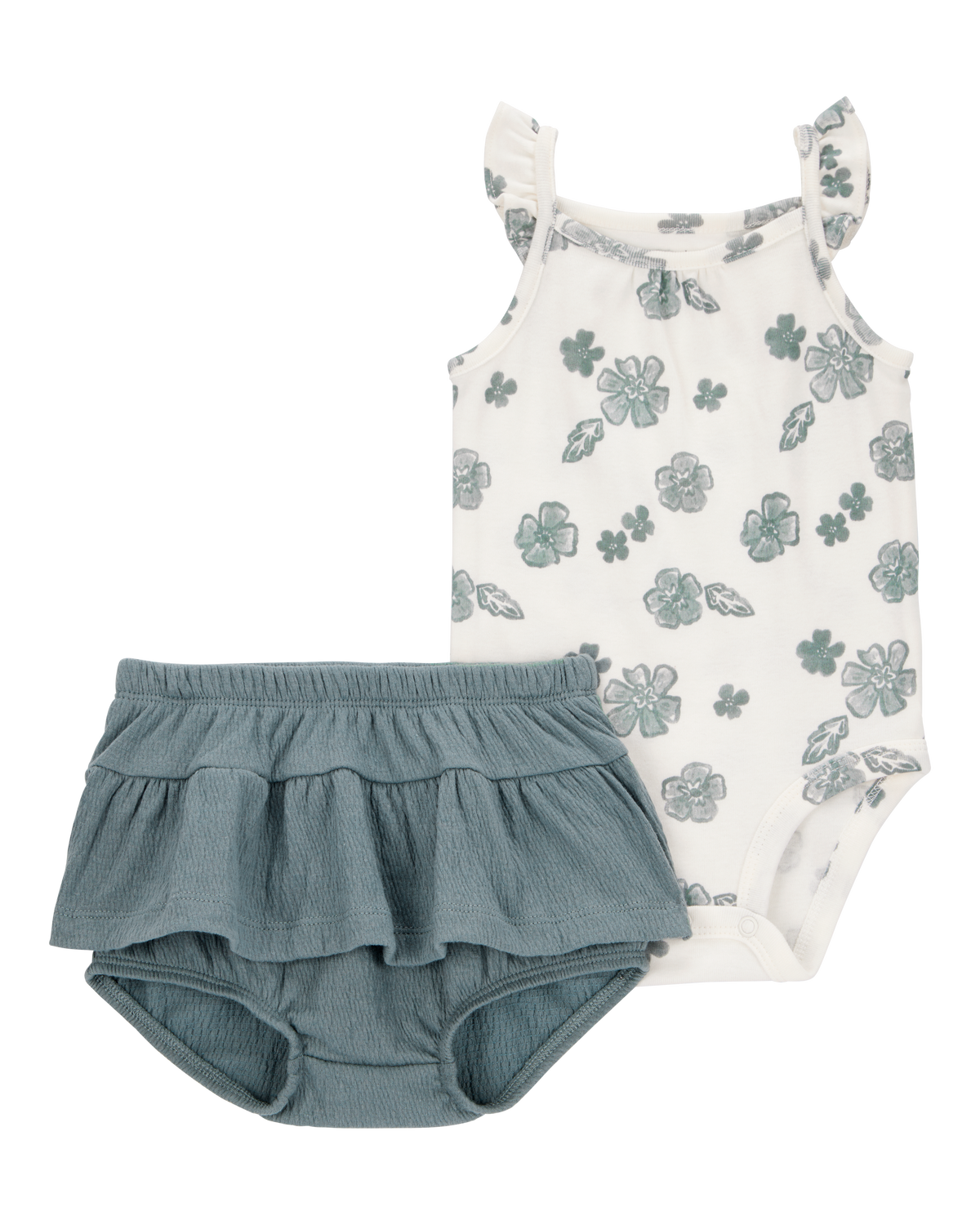 Baby 2-Piece Flutter-Sleeve Floral Bodysuit & Short Set