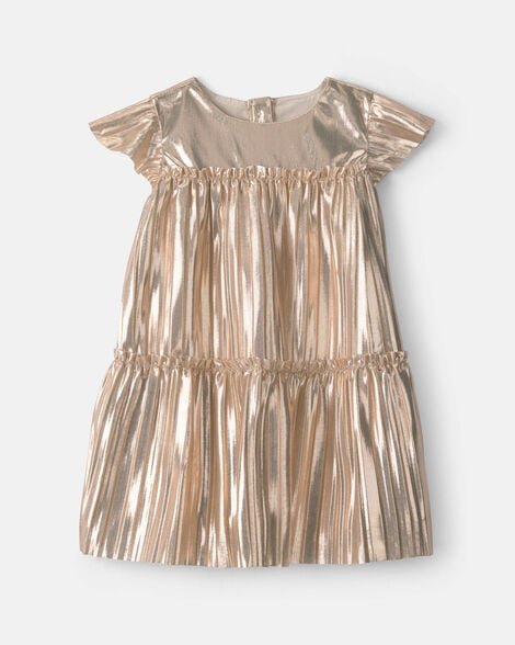 baby girl metallic crinkle short-sleeve dress - gold